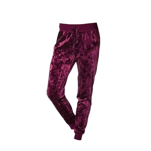 Betsey Johnson Crushed Velvet Sweatpants Cabernet Hooray Size M - Picture 4 of 7